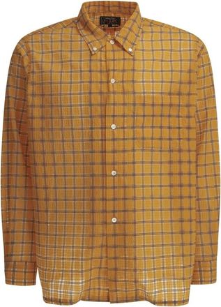 Beams Plus Open BD Nylon Airy Plaid Shirt - Heren - Casual Overhemden - Oranje - L - Nylon - Overhemden