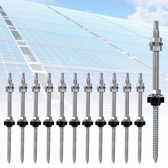 OEM Paquete De 12 Tornillos De Fijaci&oacute;n Para Paneles Solares, Tornillos De Montaje De Doble Rosca M10 X 200 Mm, Pernos De Altura Ajustable, Herrajes De Mo