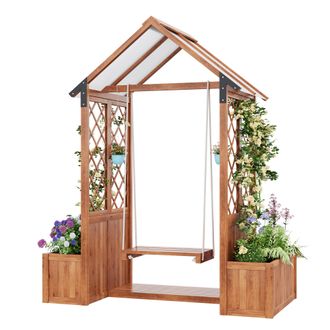 STILVORA Macetero, Columpio De Exterior, Maceta Con Enrejado Para Plantas Trepadoras, Con Parasol De Policarbonato. Jardinera, Jardinera, De Madera Maciza Marr