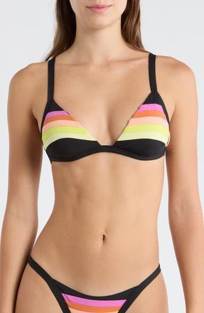 Rip Curl Surf Stripe Triangle Bikini Top in Black at Nordstrom, Size Xx-Large