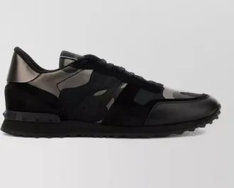 Valentino Garavani leather and fabric rockrunner low-top sneakers