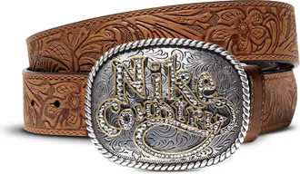 Nike Mens Country Rhinestone Plaque Buckle Embossed Leather Belt in Brown | 18052-201
