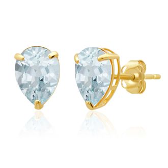 MAX + STONE 14k Yellow or White Gold Teardrop 8mm Gemstone Pear Shape Stud Earrings