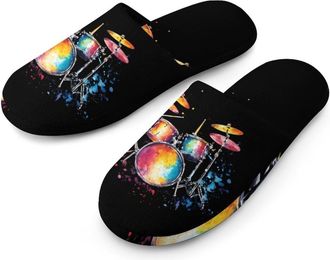 Generic Watercolor Drum Splashes Mens House Slippers Slip Indoor Slipper On Shoes Warm Outdoor