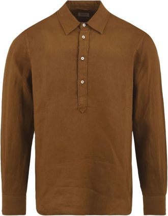 Aspesi Linnen overhemd met Franse kraag - Heren - Casual Overhemden - Bruin - M - Linnen - Overhemden