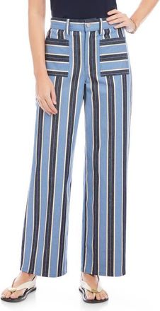 Fifteen Twenty Lynny Stripe Patch Pocket Wide Leg Pants in Blue/Cream at Nordstrom, Size 8