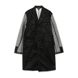 Comme Des Garçons Single-Breasted Coats, female, Black, Size: M Black Buttoned Coat with Rear Vent