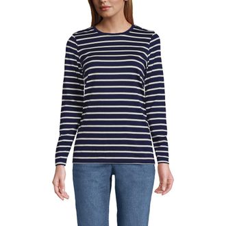 Lands End Relaxed Supima Cotton Long Sleeve Crew Neck T-Shirt in Deep Sea Navy Breton Stripe at Nordstrom, Size X-Small P