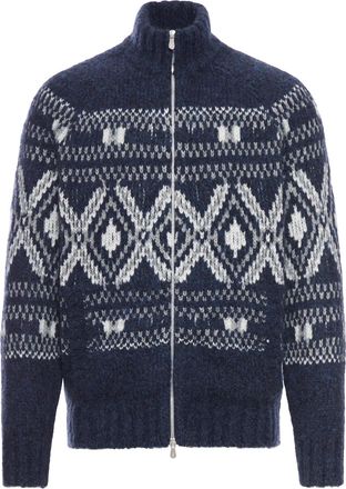 Brunello Cucinelli GEOMETRIC JACQUARD CARDIGAN IN WOOL AND CASHMERE - Brunello Cucinelli - Man