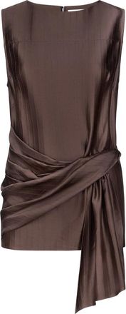Loulou Studio Fonda Draped Asymmetric Top - Dames - Tops zonder mouwen - Bruin - M - Satijn - Tops