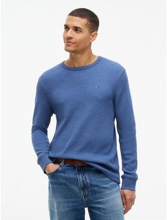 Tommy Hilfiger Mens Long-Sleeve Waffle-Knit T-Shirt - Faded Indigo - XXL