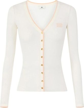 Elisabetta Franchi Rib gebreide cardigan - Dames - Vesten - Beige - XS - Leer - Truien & Vesten