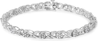 House of Brilliance 10K White Gold 1.00 Cttw Diamond Floral Cluster and X-Link 7.25 Bracelet (I-J Color, I1-I2 Clarity)