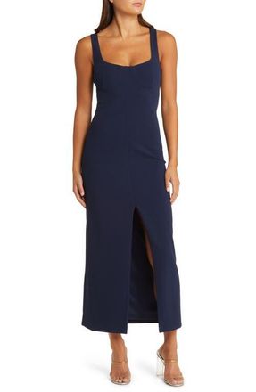 Wayf The Bravado Slit Front Maxi Dress in Ink at Nordstrom, Size X-Large