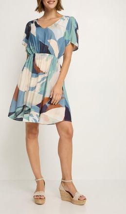 Lascana Womens Print V-Neck Dress in Ivory Blue at Nordstrom, Size 10