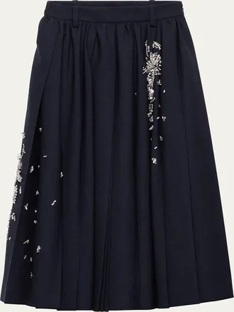 Prada Embroidered Wool Midi Skirt