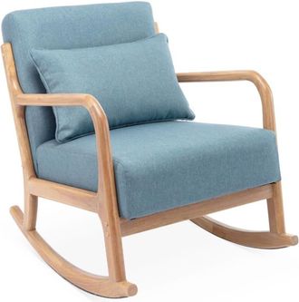 Sweeek Mecedora estilo escandinavo de madera y tela, azul