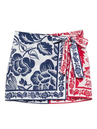 Farm Rio floral-print tie skirt - women - Cotton - S - Blue