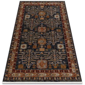 RugsX Rugsx - Alfombra Keshan Franjas Marco Oriental 6174/53511 Azul Oscuro / Burdeos Blue 200x290 Cm