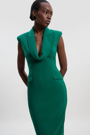 Karen Millen Womens Tall Polished Tailored Cowl Neck Sleeveless Midi Dress - Emerald - Size 14 UK