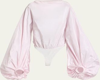 Alaia Puff-Sleeve Backless Bodysuit