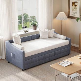 OEM Sof&aacute; Cama Convertible - 90x200cm - Terciopelo Gris - Almacenamiento Integrado - Dise&ntilde;o Moderno