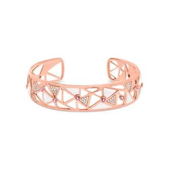 House of Brilliance 14K Rose Gold 5/8 Ctw Diamond Pink Tourmaline Open Cuff Bangle with White Enamel at Nordstrom