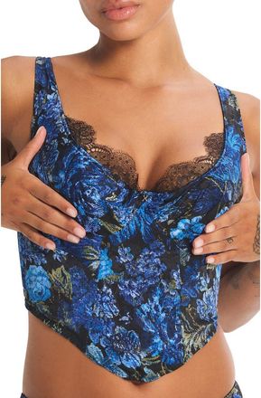 Savage x Fenty Floral Rush Bustier in Black Caviar Tapestry Print at Nordstrom, Size X-Small