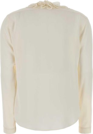 Alberta Ferretti Ruffle-Trimmed Crepe Blouse - White
