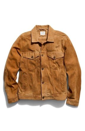 Billy Reid Waxed Suede Trucker Jacket in Khaki at Nordstrom, Size Xx-Large