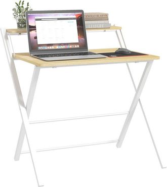 HOMCOM Homcom - Mesa De Escritorio Plegable Mesa De Estudio Con Estante Superior Estilo Moderno Para Sala Oficina Dormitorio 81,5x70x84 Cm