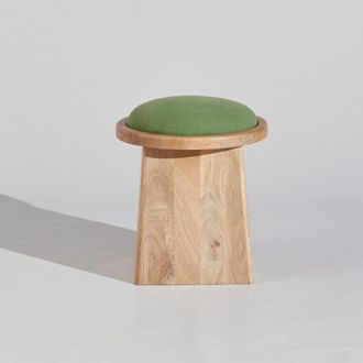 Maisons du monde Taburete de madera de mango con coj&iacute;n de algod&oacute;n verde
