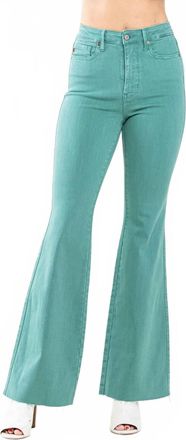 Judy Blue Aspen Tummy Control High Waist Flare Raw Hem Jeans In Topaz