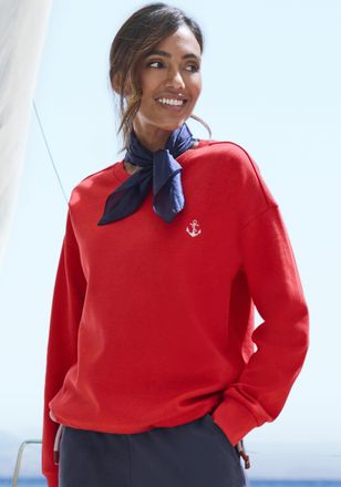 H.I.S Sweater H.I.S, Damen, Gr. 32/34, rot, Sweatware, Obermaterial: 60% Baumwolle, 40% Polyester, unifarben, bequem h&uuml;ftlang, Rundhals, Rippb&uuml;ndchen, Sweat