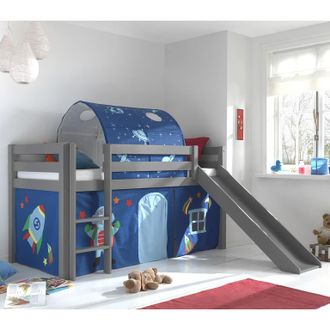 Les Tendances Les Tendances - Cama De Media Altura 90x200 Con Tobog&aacute;n, Somier Y Funda Astro Vipack Pino Gris