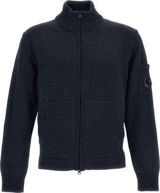 C.P. Company High-Neck Ribbed Knit Cardigan with Honeycomb Weave