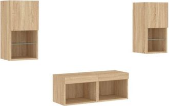 vidaXL Muebles De Tv De Pared Con Luces Led 4 Piezas Roble Sonoma Vidaxl