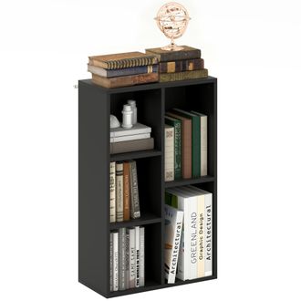 HOMCOM 2-Tier Bookshelf with 5 Open Storage Compartments - Black | TJ Hughes