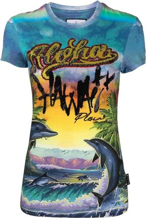 Philipp Plein Pure Hawaii print T-shirt - women - Cotton - M - Blue