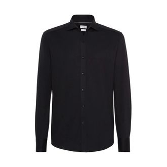 Brunello Cucinelli Brunello Cucinelli, Casual Shirts, male, Black, Size: XL Spread Collar Cotton Shirt