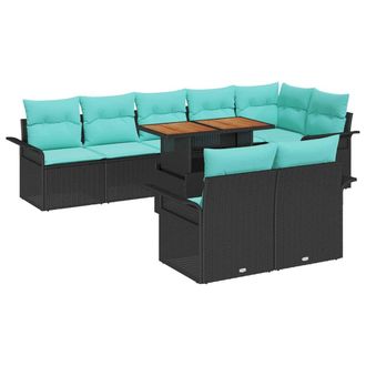 vidaXL Conjunto De Sof&aacute; De Jard&iacute;n Con Coj&iacute;n Manual 9 Pcs Negro Y Azul Vidaxl