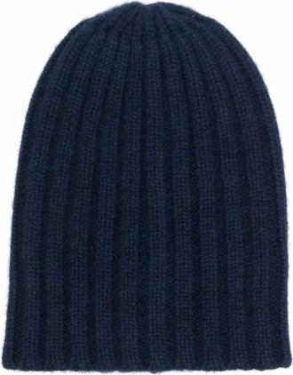 Laneus Beanies, male, Blue, Size: ONE SIZE Ribbed-knit Cashmere Beanie