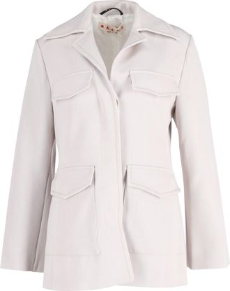 Marni Pre-owned Womens Spread Collar Flap Pocket Jacket in Off White Wool Blend - Ivory - Size EU 38 (Womens)