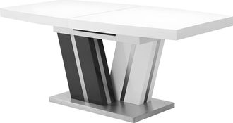 Vente-Unique Mesa de comedor extensible NOAMI II - 6 a 8 comensales - MDF lacado gris y blanco