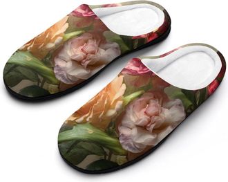 Generic Bouquet Roses Tulip Flowers Slippers Men Winter Warm Cotton Anti-Slip Indoor Slip-Ons House Shoes