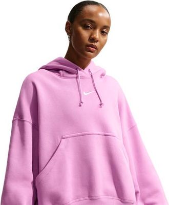 Nike Womens PHNX Fleece OS Pullover Hoodie - Sail/Pink Foam Size XXL