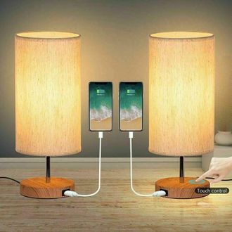 OEM Juego De 2 L&aacute;mparas De Mesilla De Noche Con Control T&aacute;ctil, Que Ofrecen 3 Temperaturas De Color Y Brillo Regulable De Forma Continua, Equipadas Con Pu