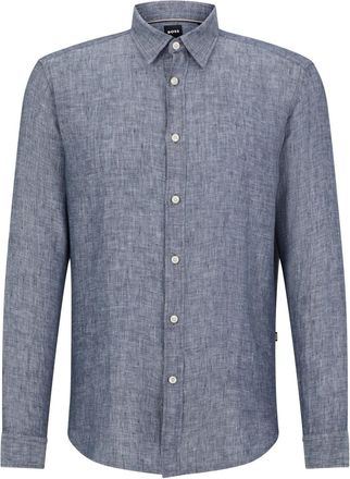 HUGO BOSS Mens Liam Collared Neck Long Sleeve Shirt in Dark Blue - Size Small