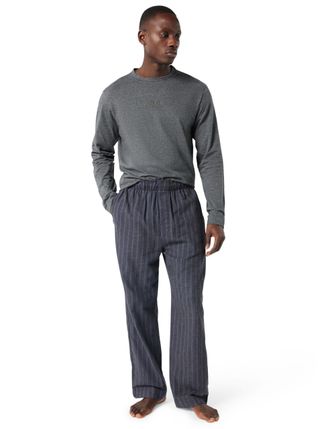Calvin Klein Mens LS TEE PANT SET LV00NM2955 Set, Multi (CHARCOAL HEATHER TOP w/RACETRACK S), S