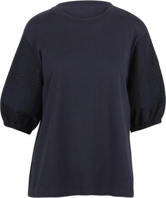Moncler T-shirt met San Gallo kanten mouwen - Dames - T-shirts - Blauw - S - Tops